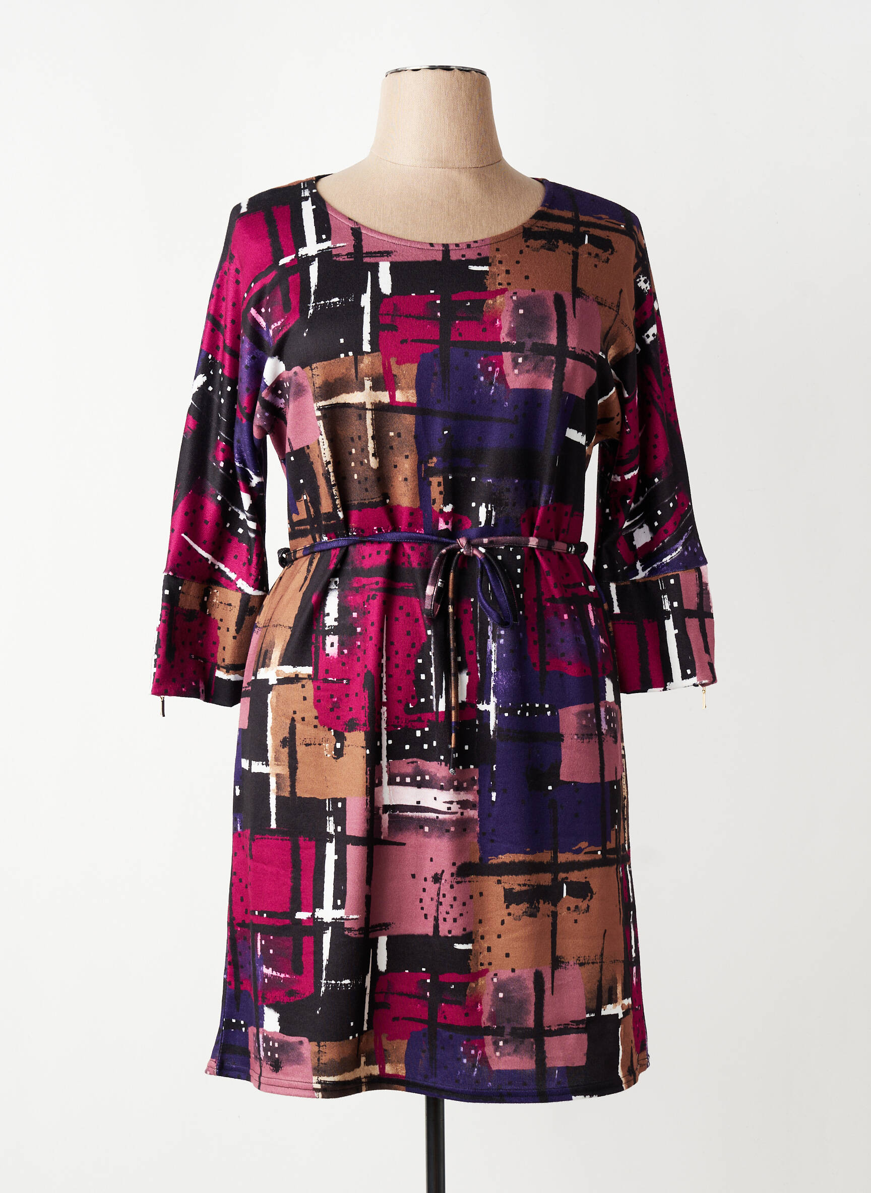 Robe mi-longue manches 3/4 manches 3/4 rouge VIE NOCTURNE femme