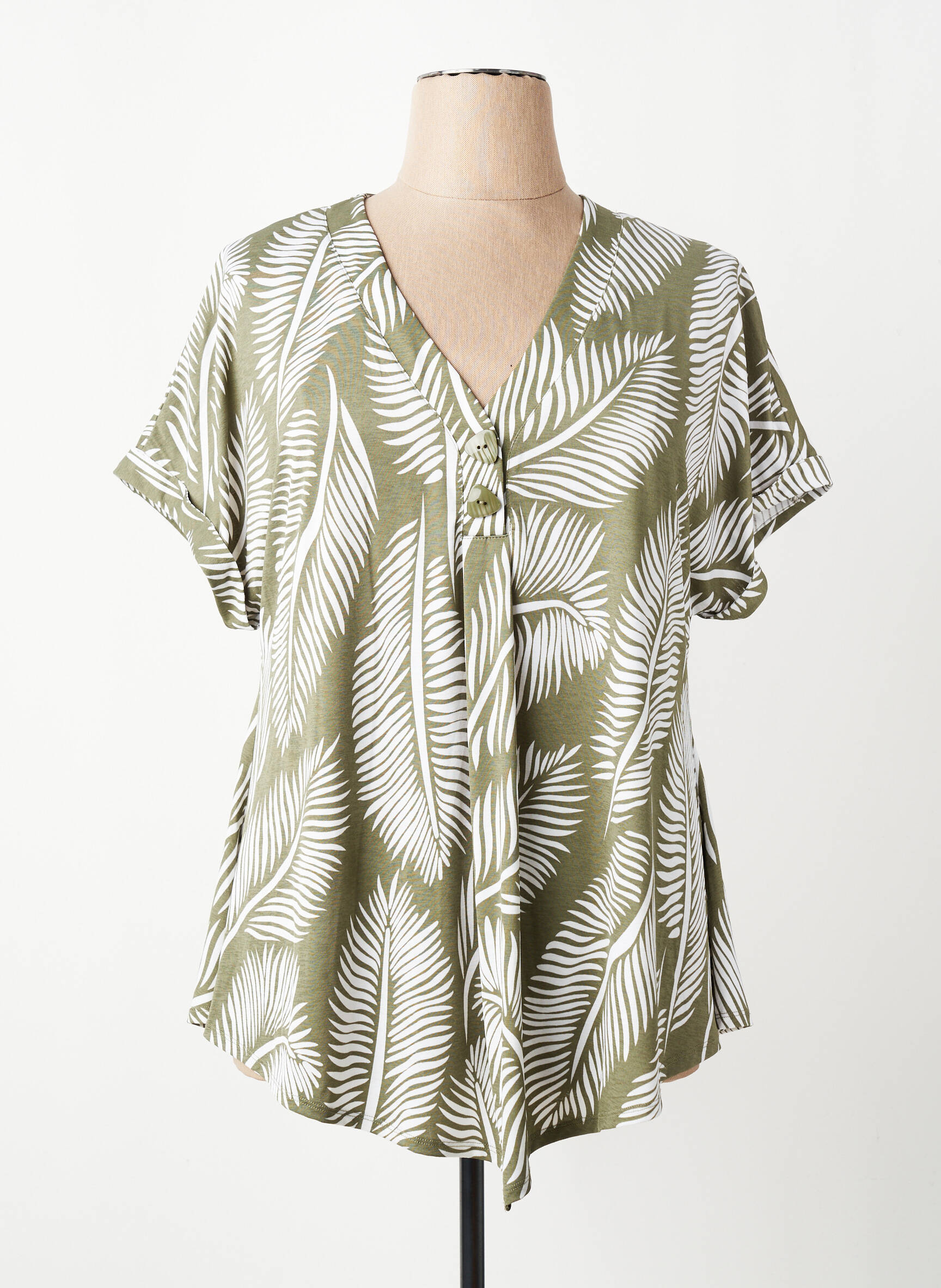 Tunique manches courtes tissage crêpe vert MARBLE femme