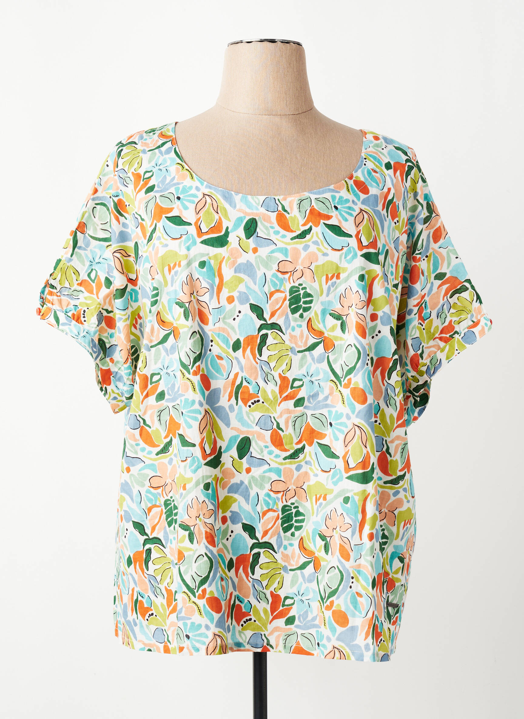Blouse tissage popeline manches courtes bleu AGATHE & LOUISE femme