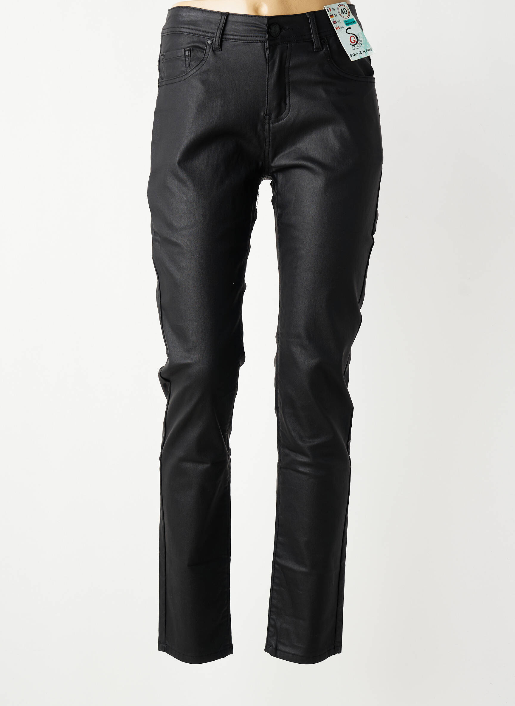 Pantalon slim tissage enduit taille normale noir S.QUISE femme