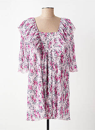 Robe courte imprimé fleurs manches courtes rose GANNI femme