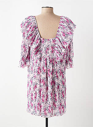 Robe courte imprimé fleurs manches courtes rose GANNI femme