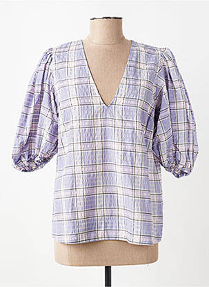 Blouse tissage popeline manches 3/4 violet GANNI femme