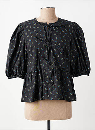Chemisier imprimé fleurs manches 3/4 noir GANNI femme
