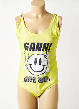Maillot de bain 1 pièce effet matière satinée jaune GANNI femme