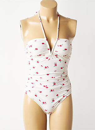 Maillot de bain 1 pièce effet matière satinée haut soutien-gorge avec mousse de rembourrage amovible beige GANNI femme