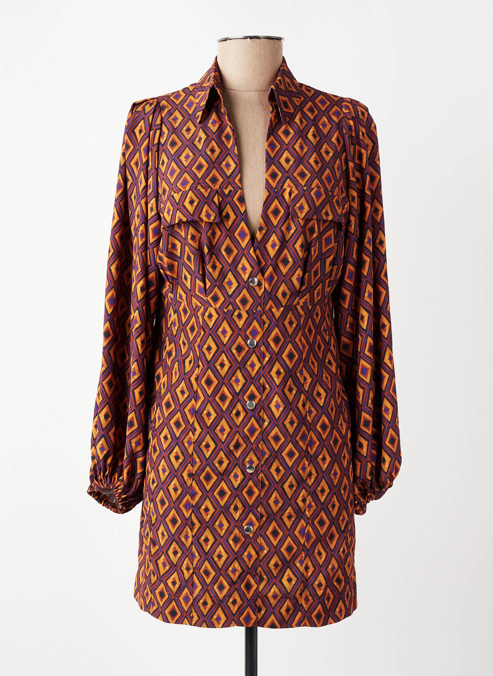 Robe courte manches longues manches longues jaune JANE WOOD femme
