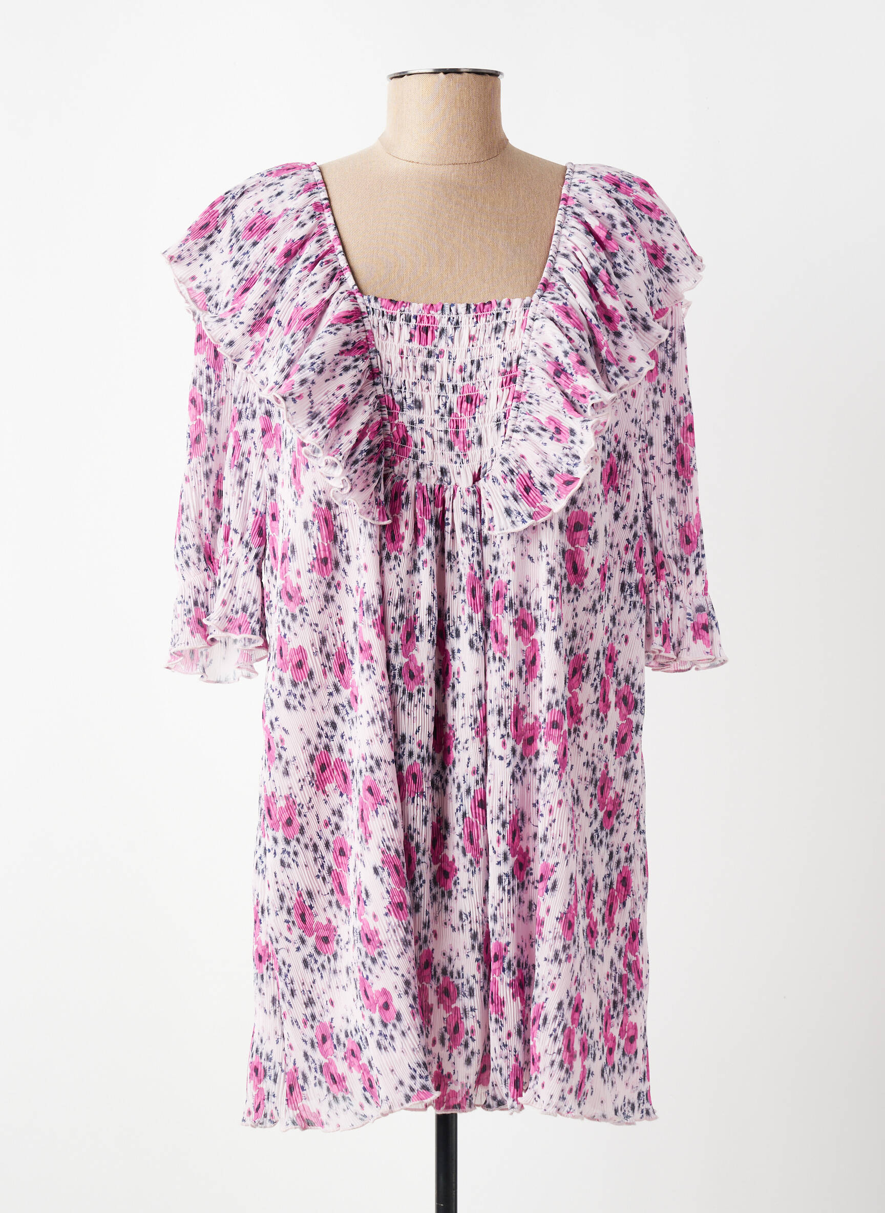 Robe courte coupe fluide manches courtes rose GANNI femme