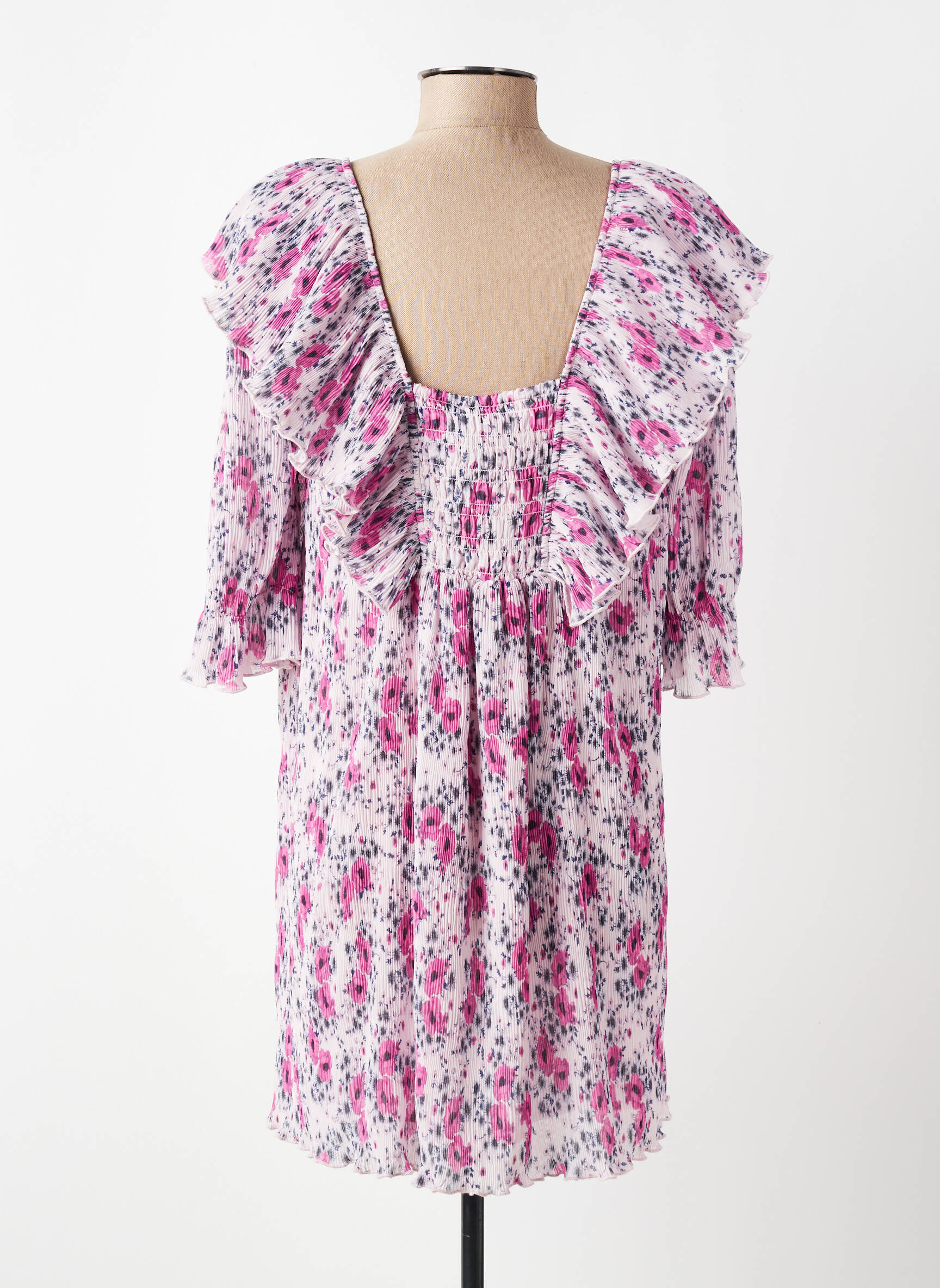 Robe courte coupe fluide manches courtes rose GANNI femme