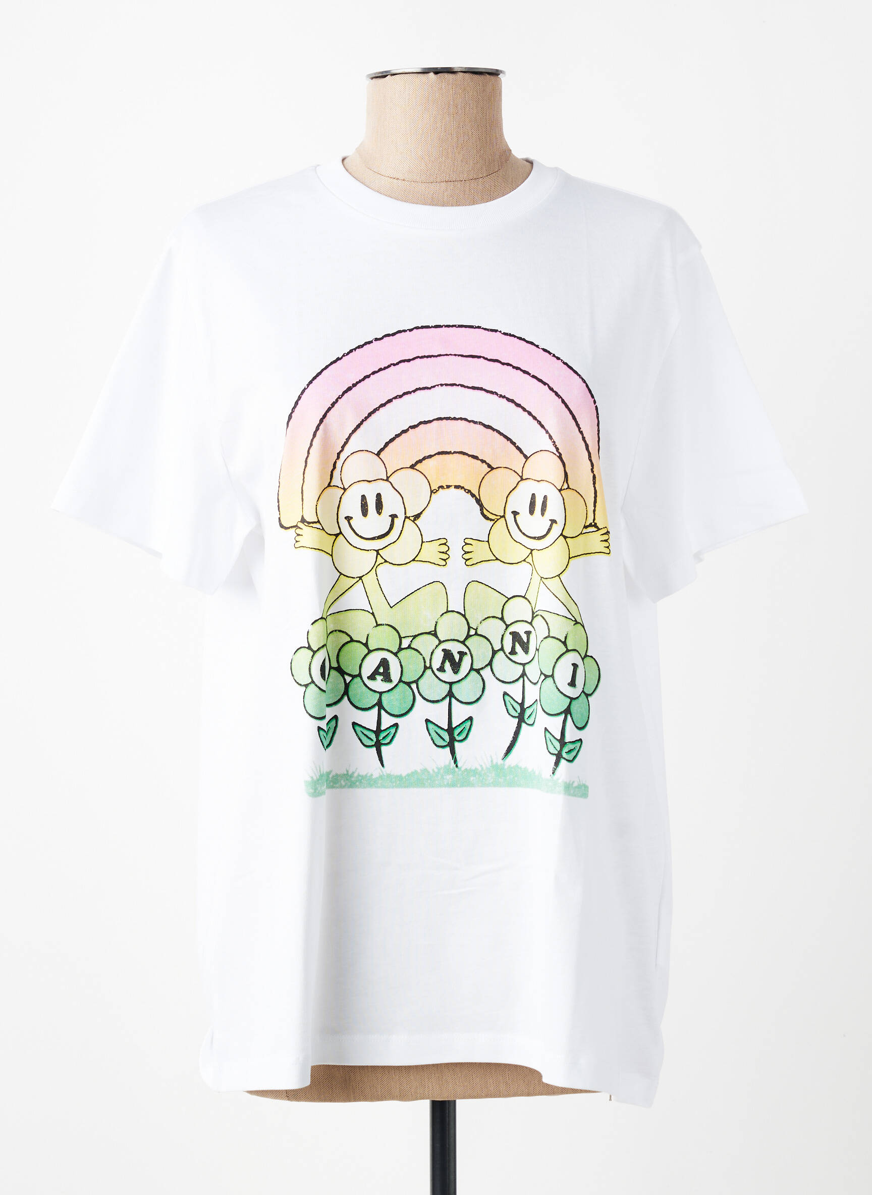T-shirt imprimé fantaisie manches courtes blanc GANNI femme