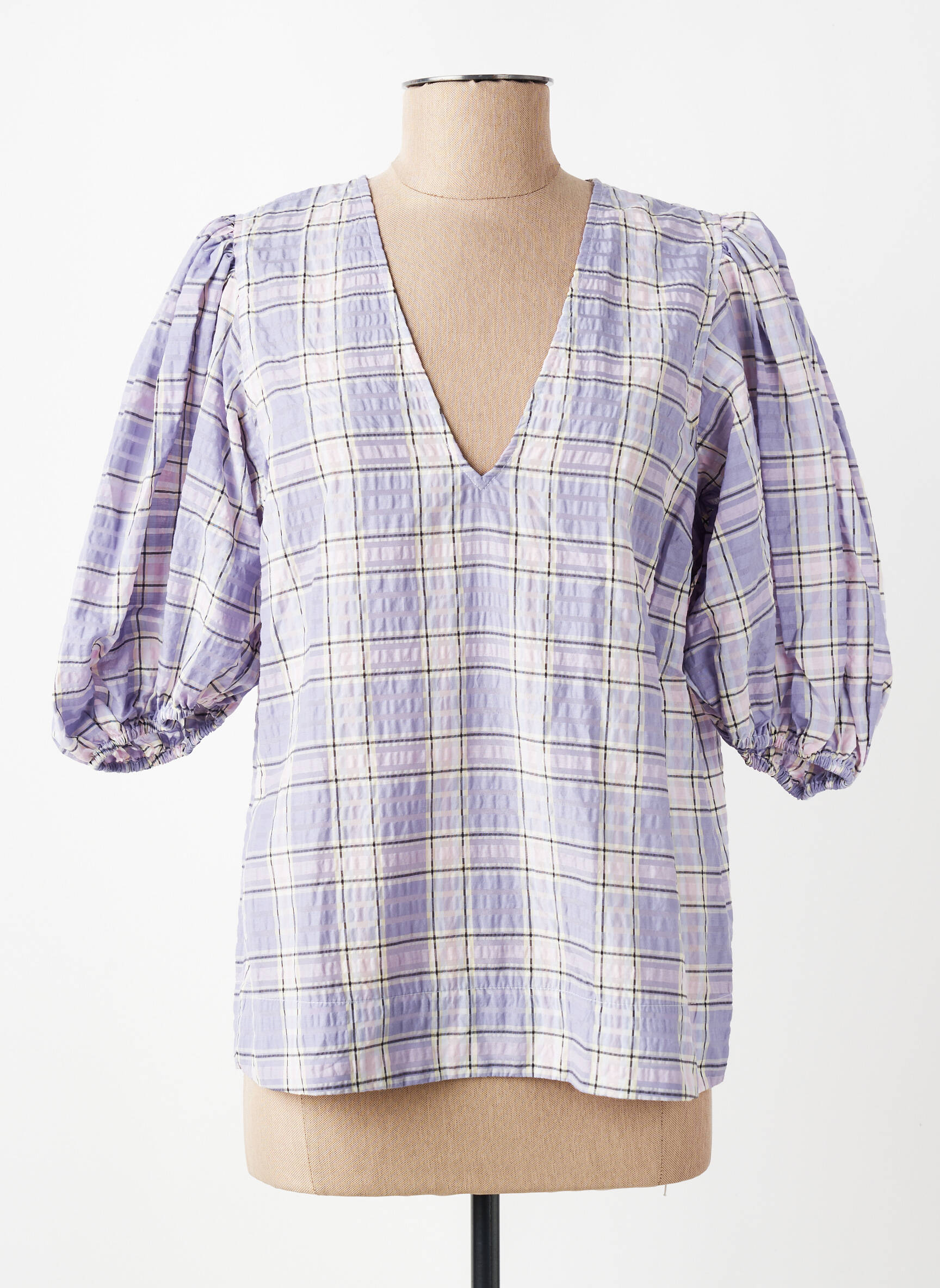 Blouse tissage popeline manches 3/4 violet GANNI femme