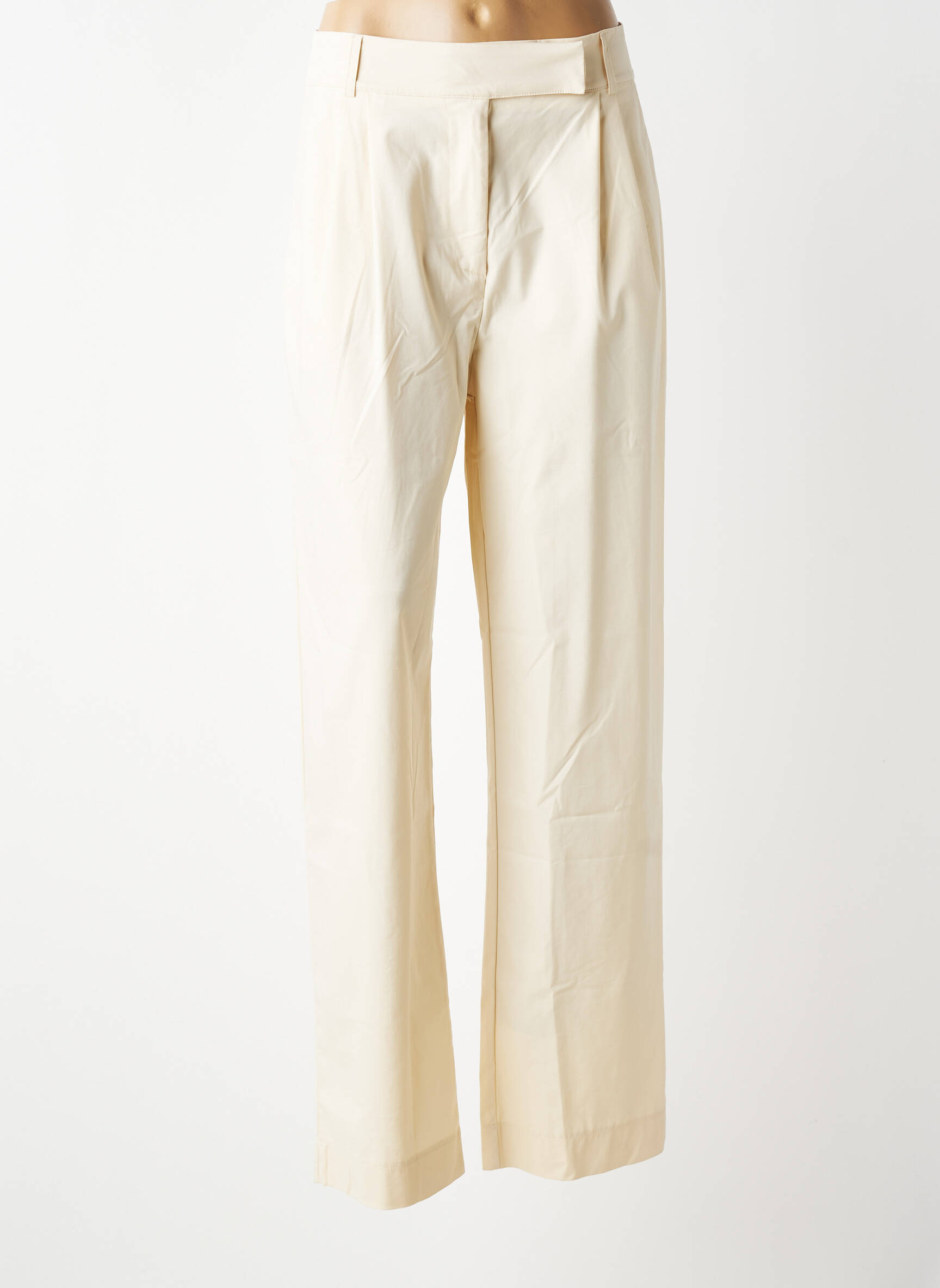 Pantalon droit tissage popeline taille haute beige DANIELE FIESOLI femme