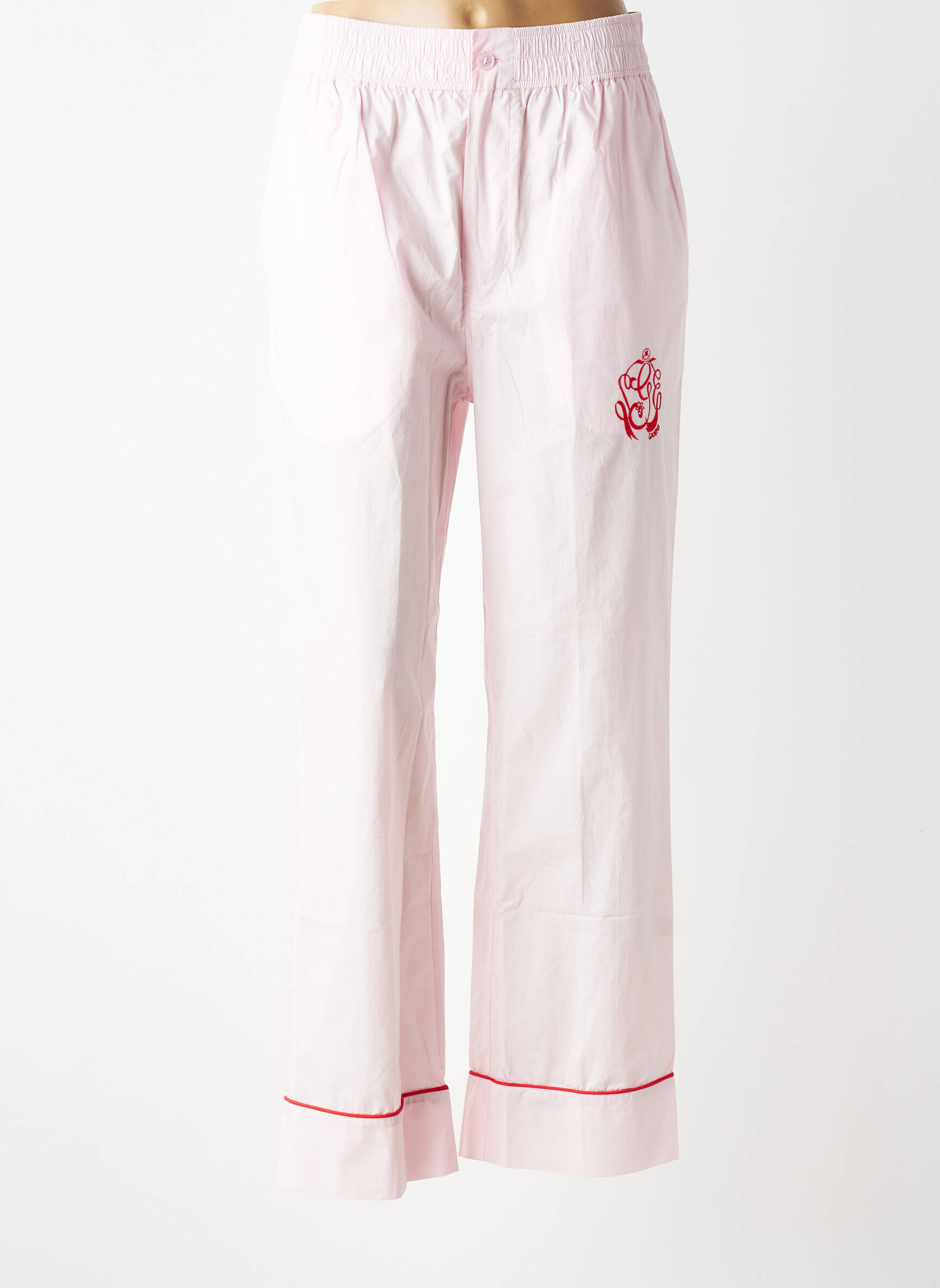 Pantalon droit tissage popeline taille normale rose GANNI femme