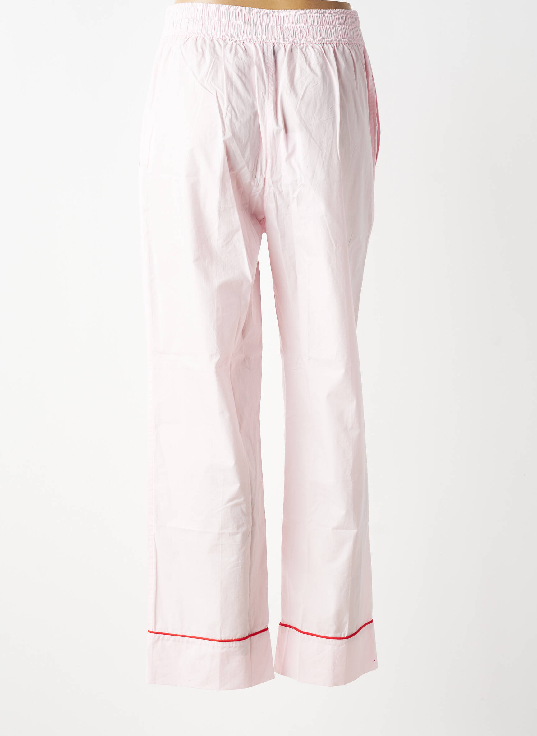 Pantalon droit tissage popeline taille normale rose GANNI femme