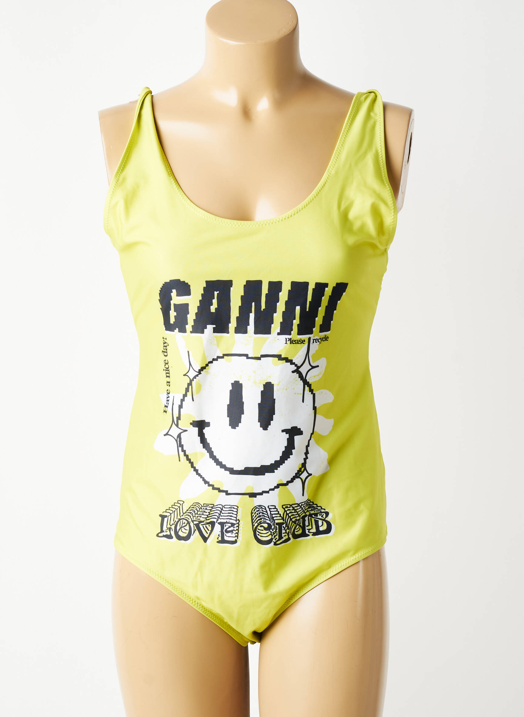 Maillot de bain 1 pièce effet matière satinée jaune GANNI femme