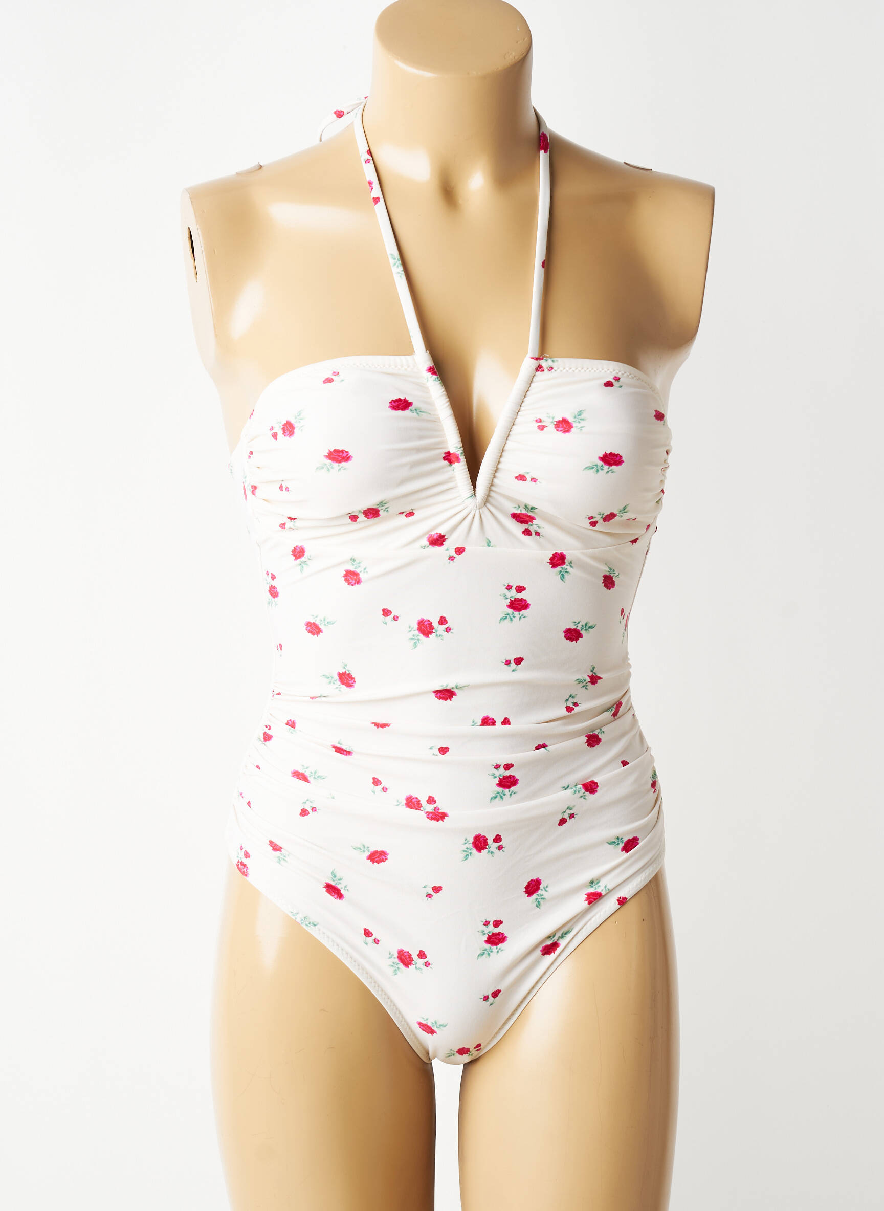 Maillot de bain 1 pièce effet matière satinée haut soutien-gorge avec mousse de rembourrage amovible beige GANNI femme