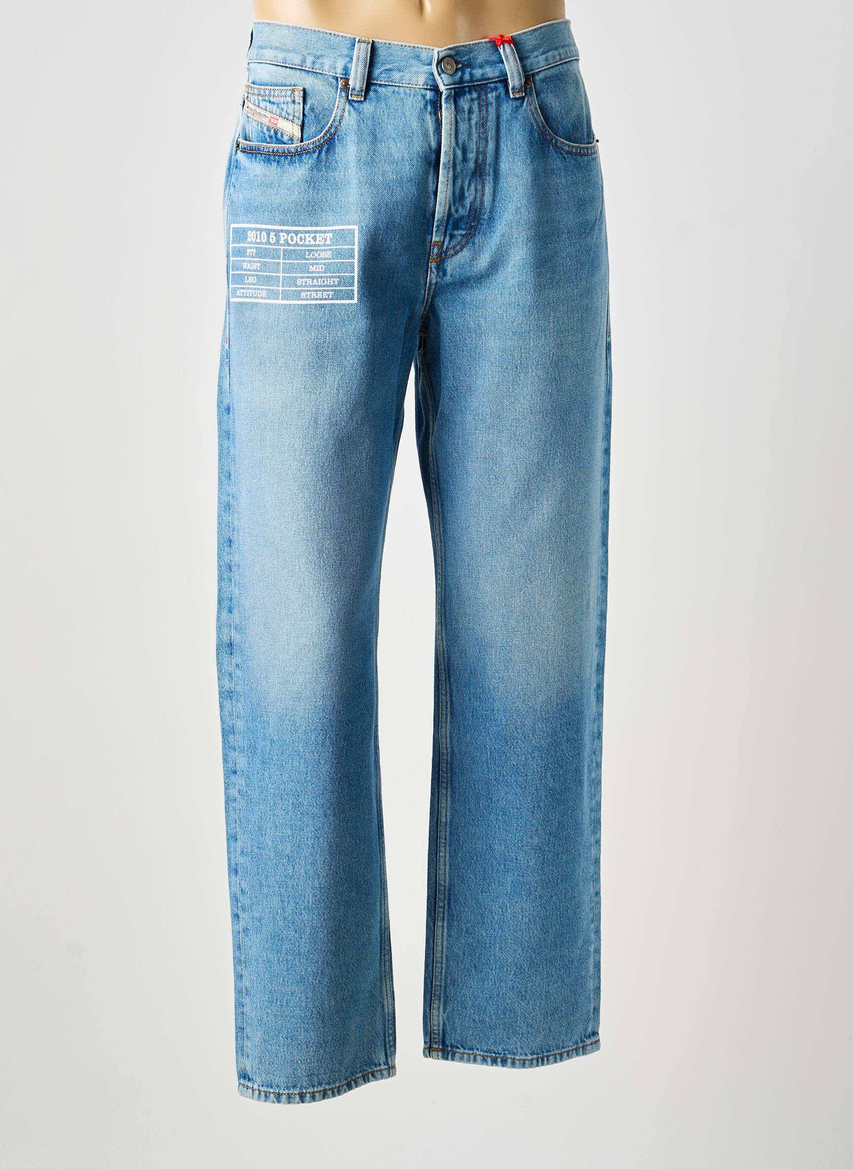 Jeans coupe droite fermeture zippée sous rabat boutonné taille normale bleu DIESEL homme