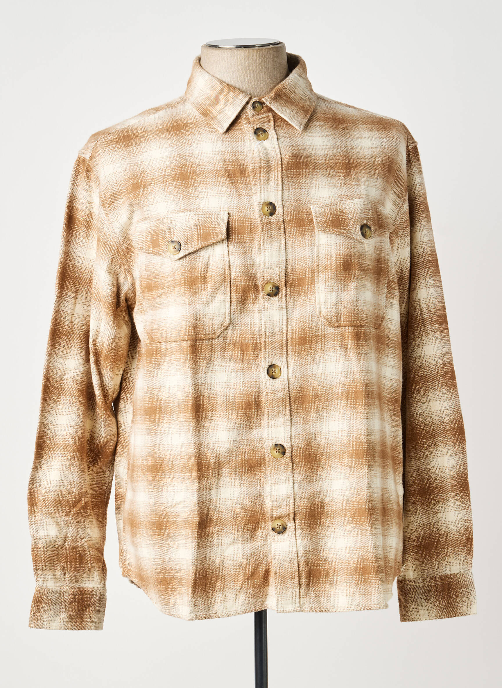 Chemise manches longues poches beige KNOWLEDGE COTTON APPAREL homme