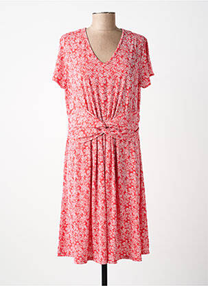 Robe mi-longue imprimé fleurs manches courtes rouge MARBLE femme