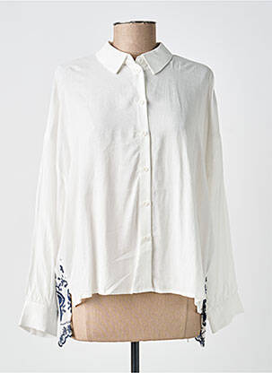 Chemisier tissage popeline manches longues blanc SURKANA femme
