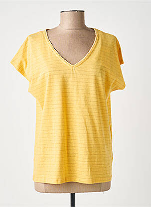 T-shirt col v manches courtes jaune C'EST BEAU LA VIE femme