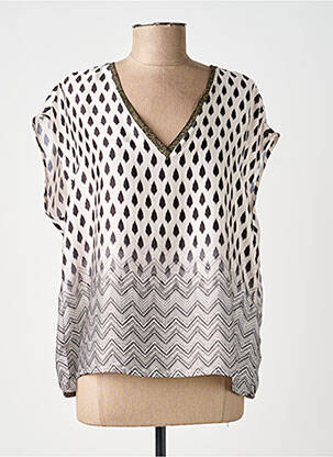 Top imprimé fantaisie manches courtes beige ANDAM femme