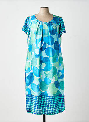 Robe mi-longue coupe fluide manches courtes bleu ESTEL COLLECTION femme