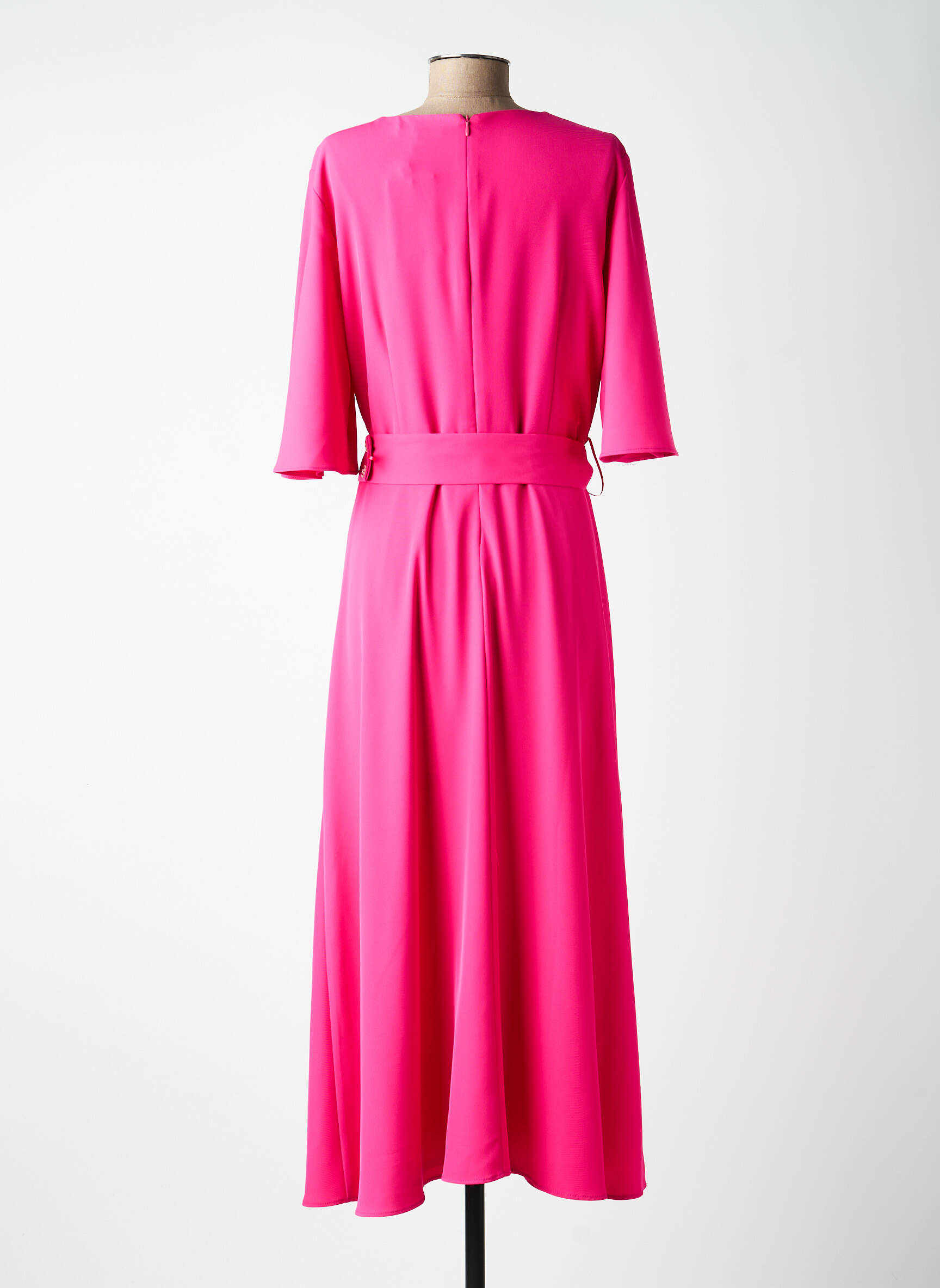 Robe longue tissage crêpe manches 3/4 rose BARILOCHE femme