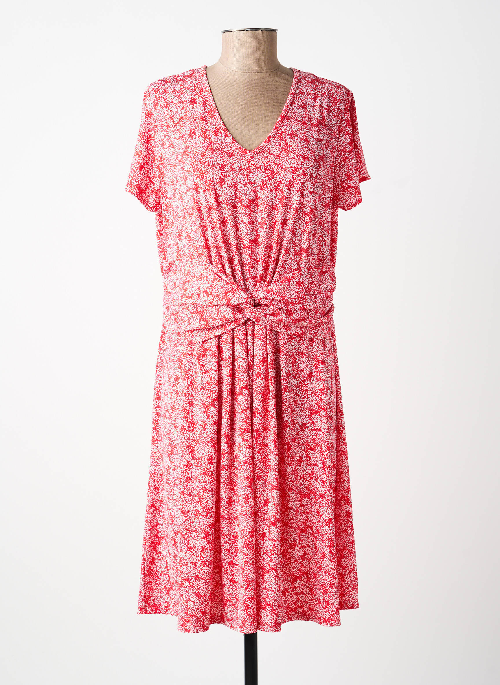 Robe mi-longue imprimé fleurs manches courtes rouge MARBLE femme
