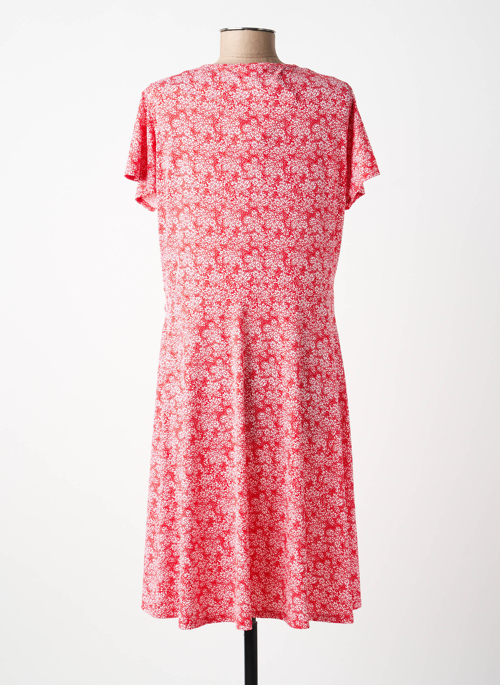 Robe mi-longue imprimé fleurs manches courtes rouge MARBLE femme