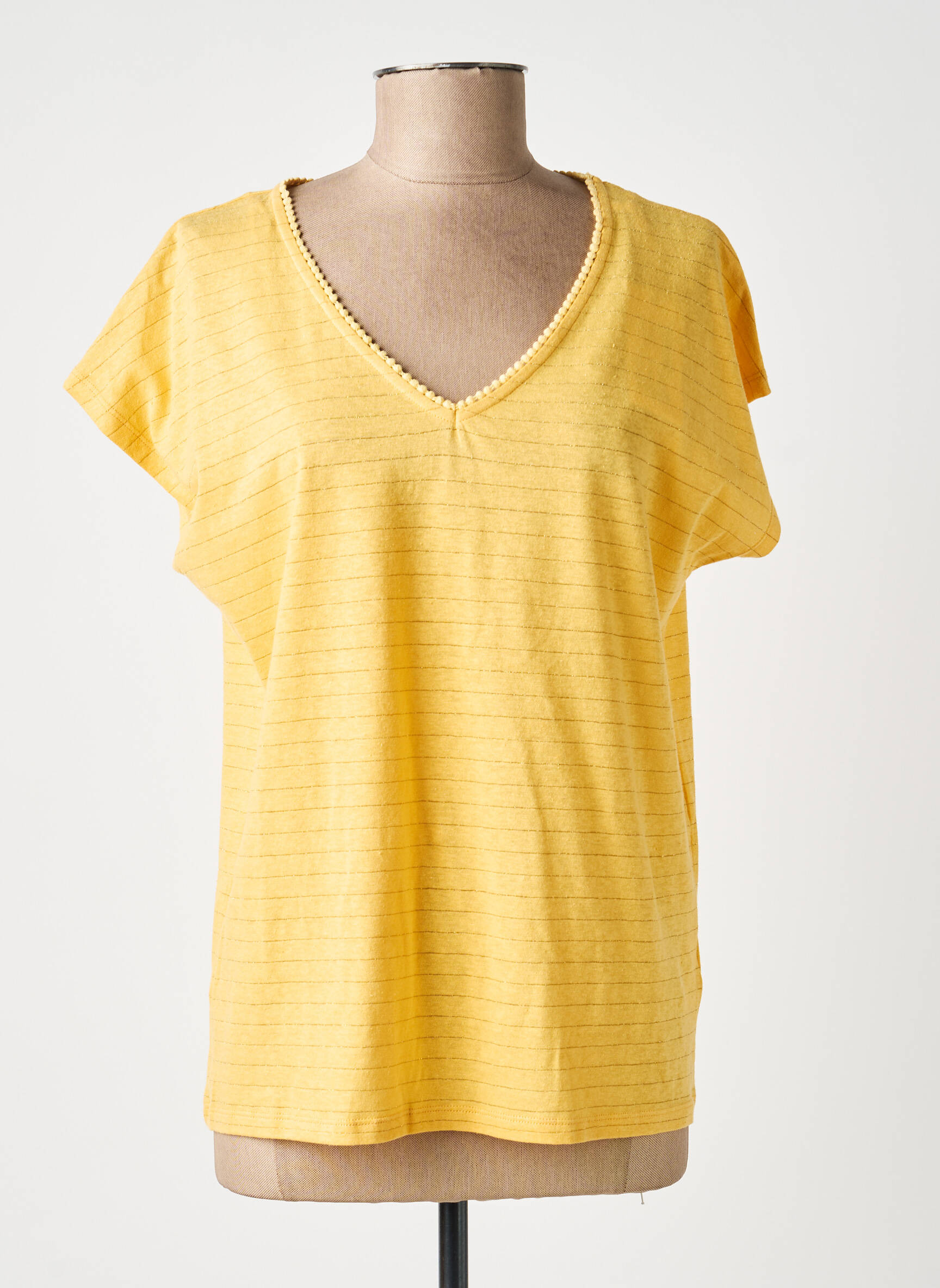 T-shirt col v manches courtes jaune C'EST BEAU LA VIE femme