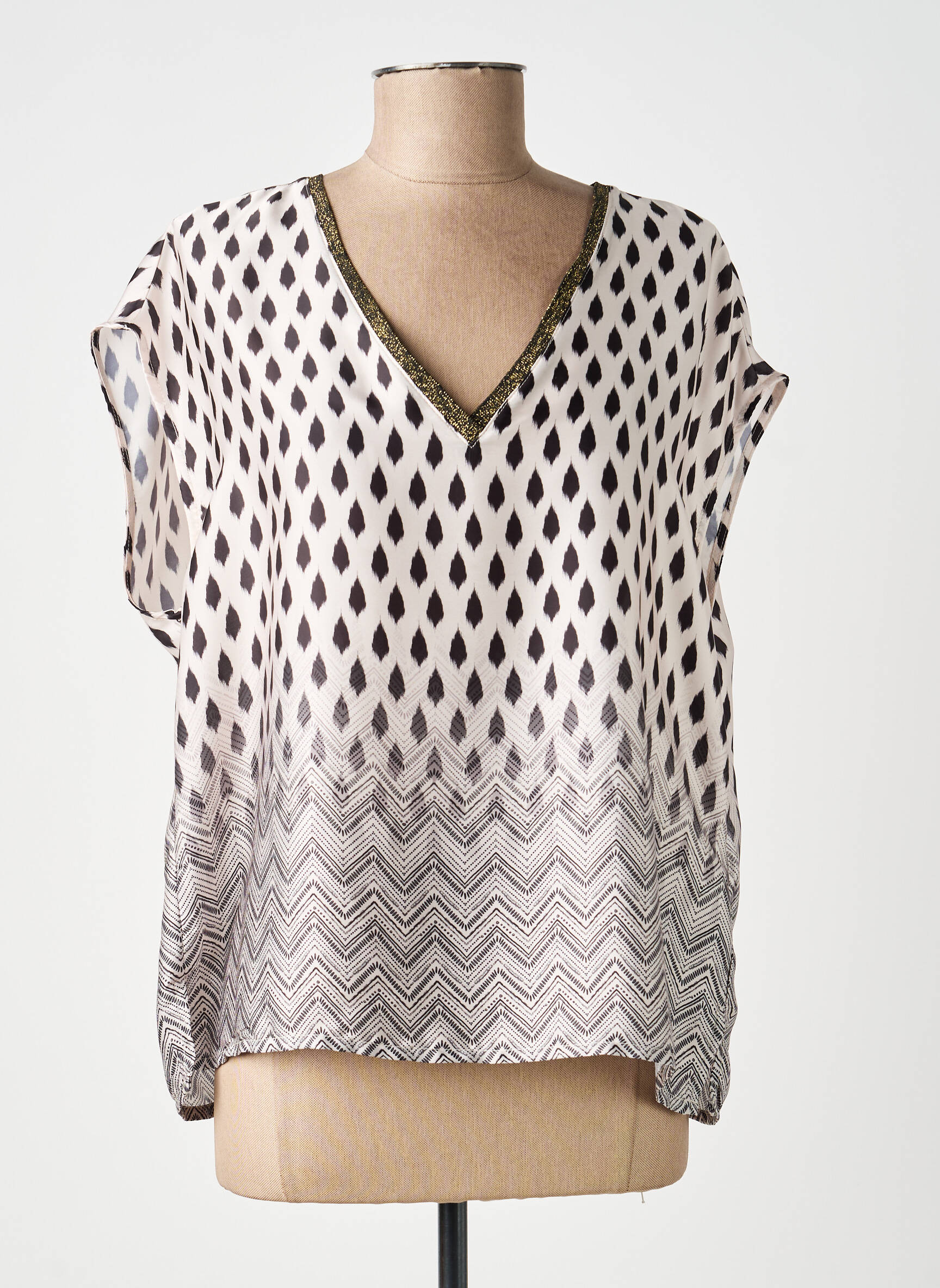 Top imprimé fantaisie manches courtes beige ANDAM femme