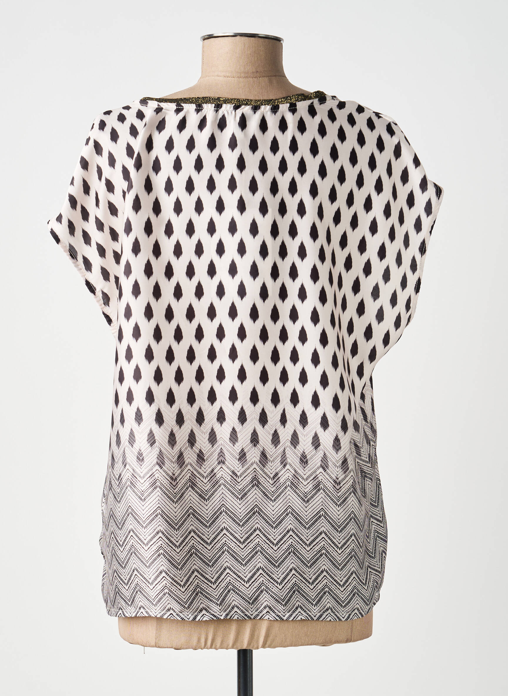 Top imprimé fantaisie manches courtes beige ANDAM femme