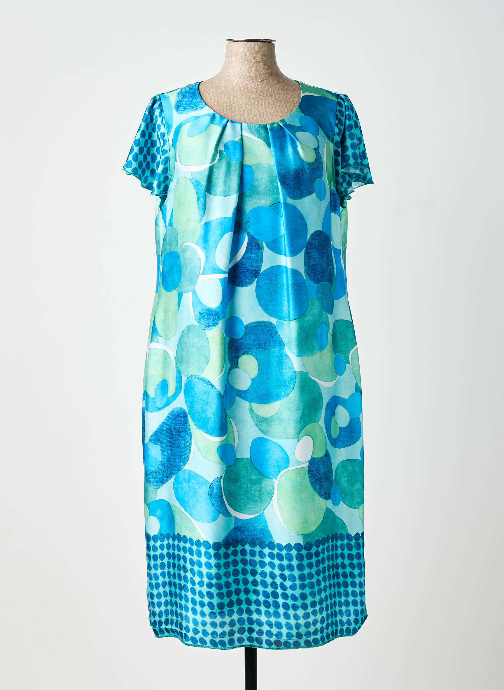 Robe mi-longue coupe fluide manches courtes bleu ESTEL COLLECTION femme