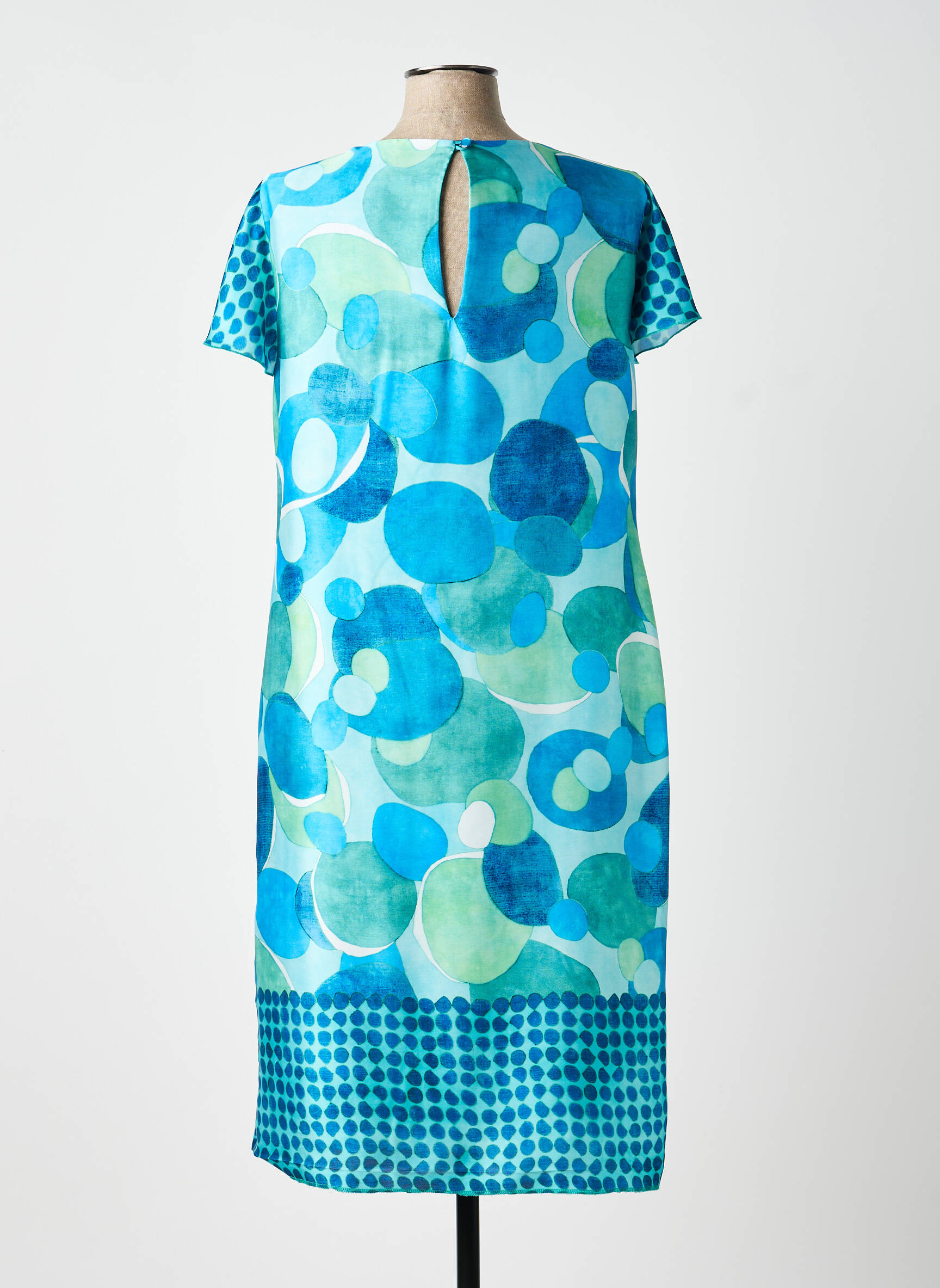 Robe mi-longue coupe fluide manches courtes bleu ESTEL COLLECTION femme