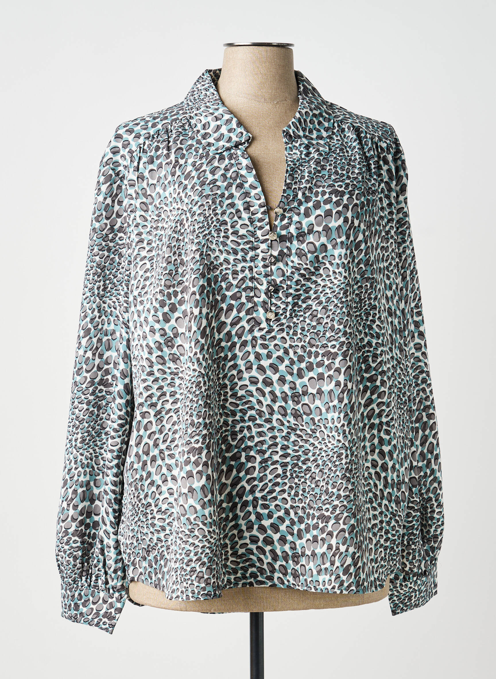 Blouse poignets boutonnés avec fente manches longues gris MARBLE femme