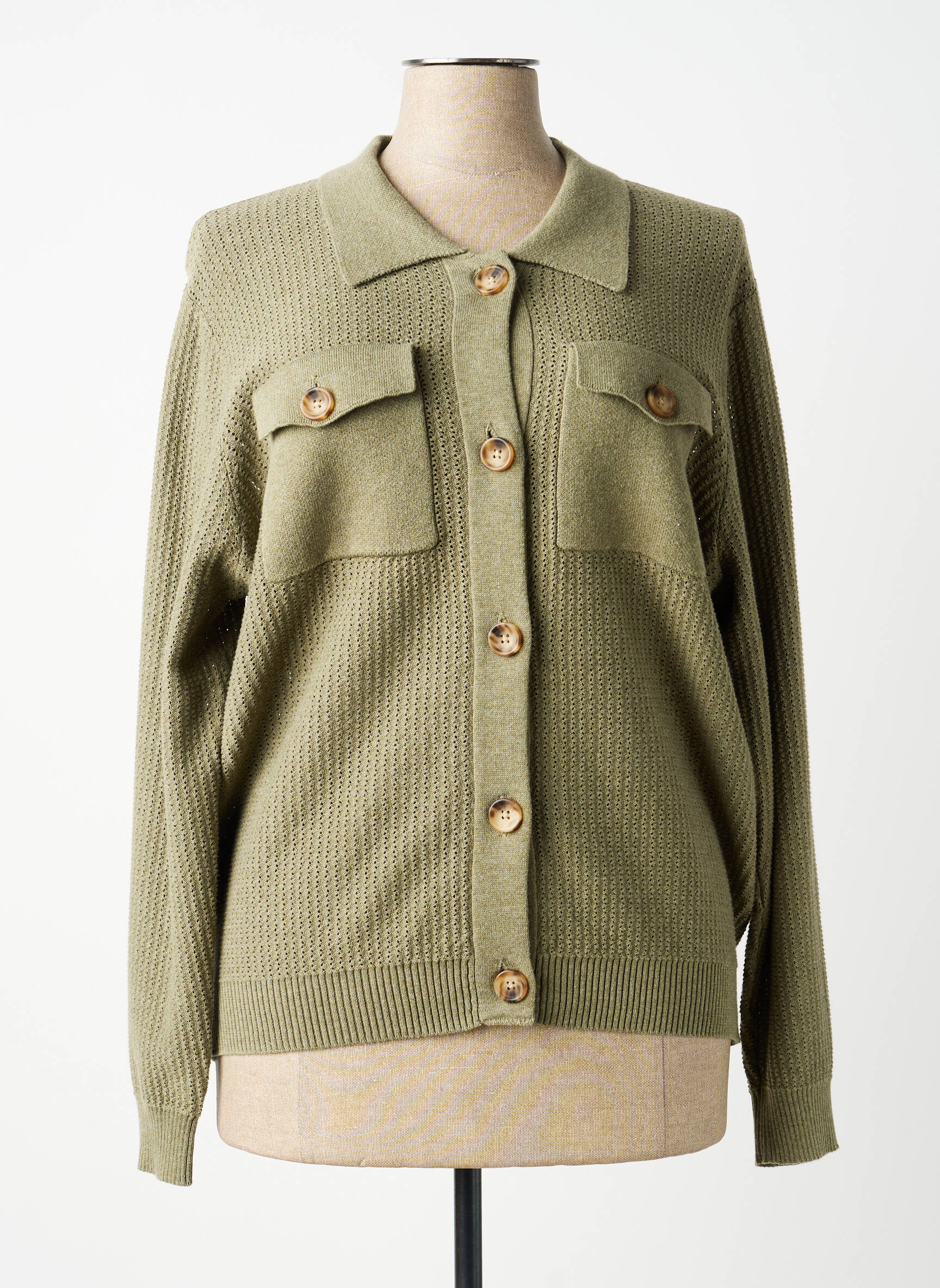 Gilet manches longues resserrée sur le bas vert MARBLE femme