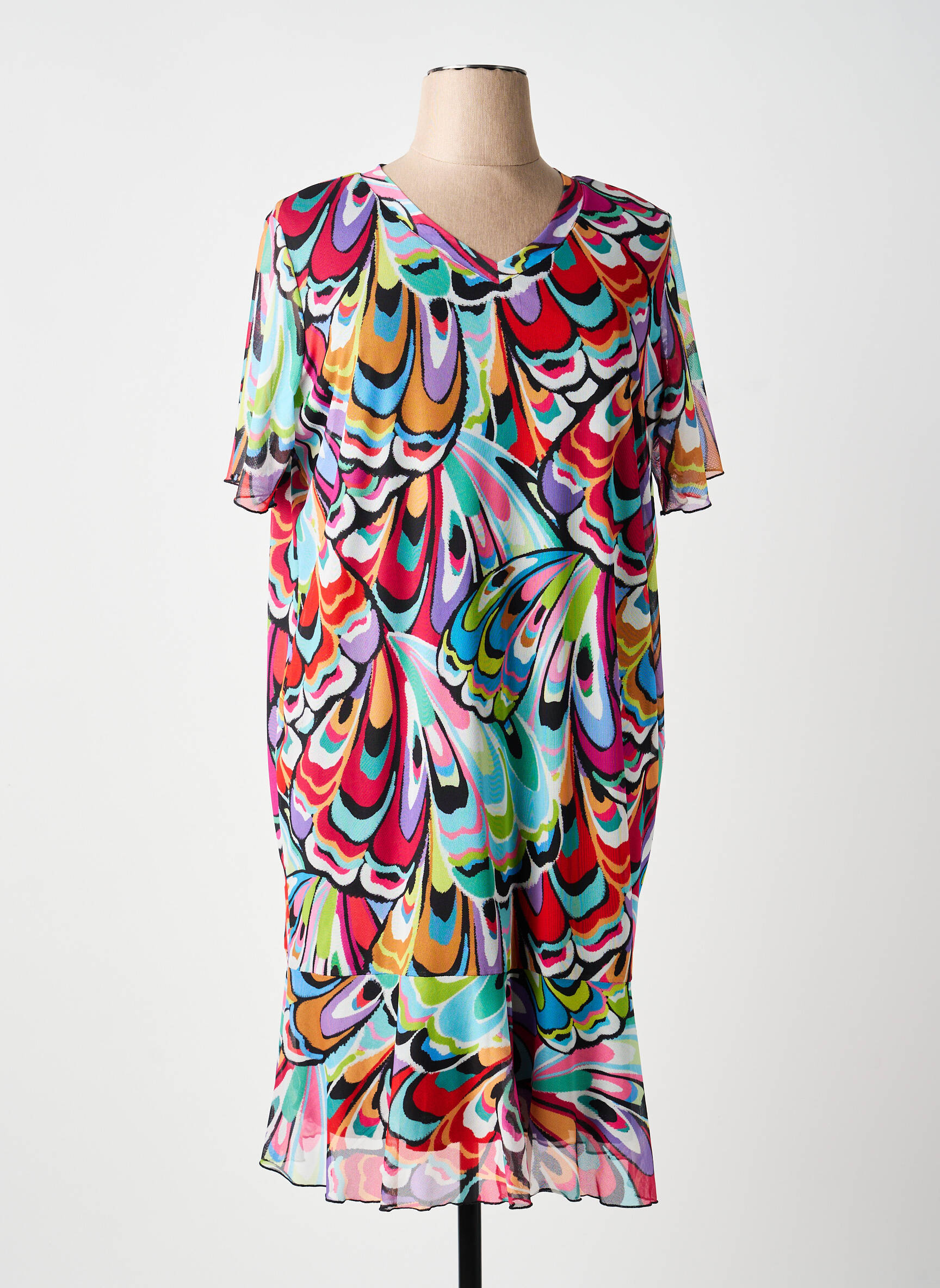 Robe mi-longue coupe fluide manches courtes rouge TELMAIL femme