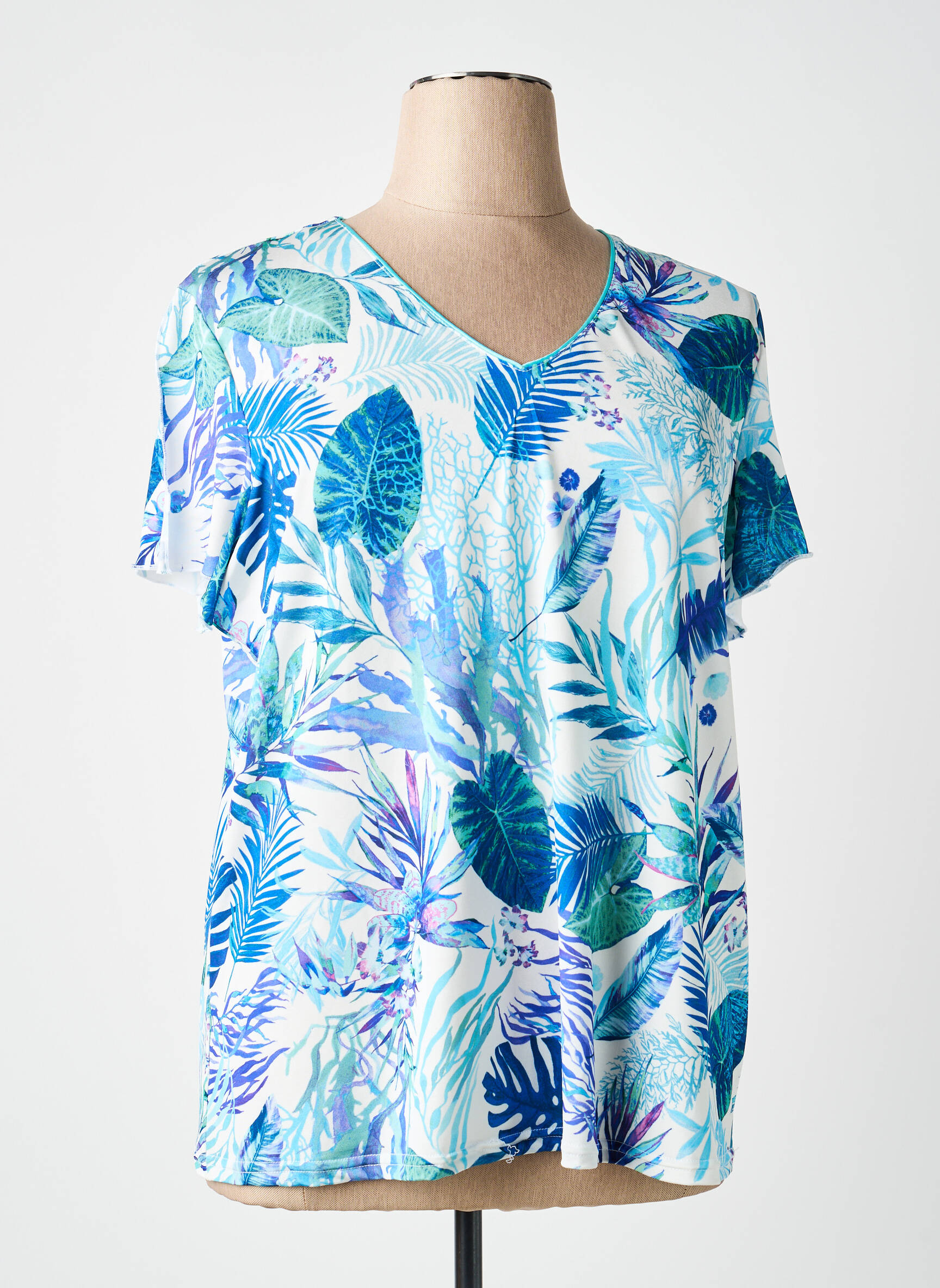 T-shirt col v manches courtes bleu DIANE LAURY femme