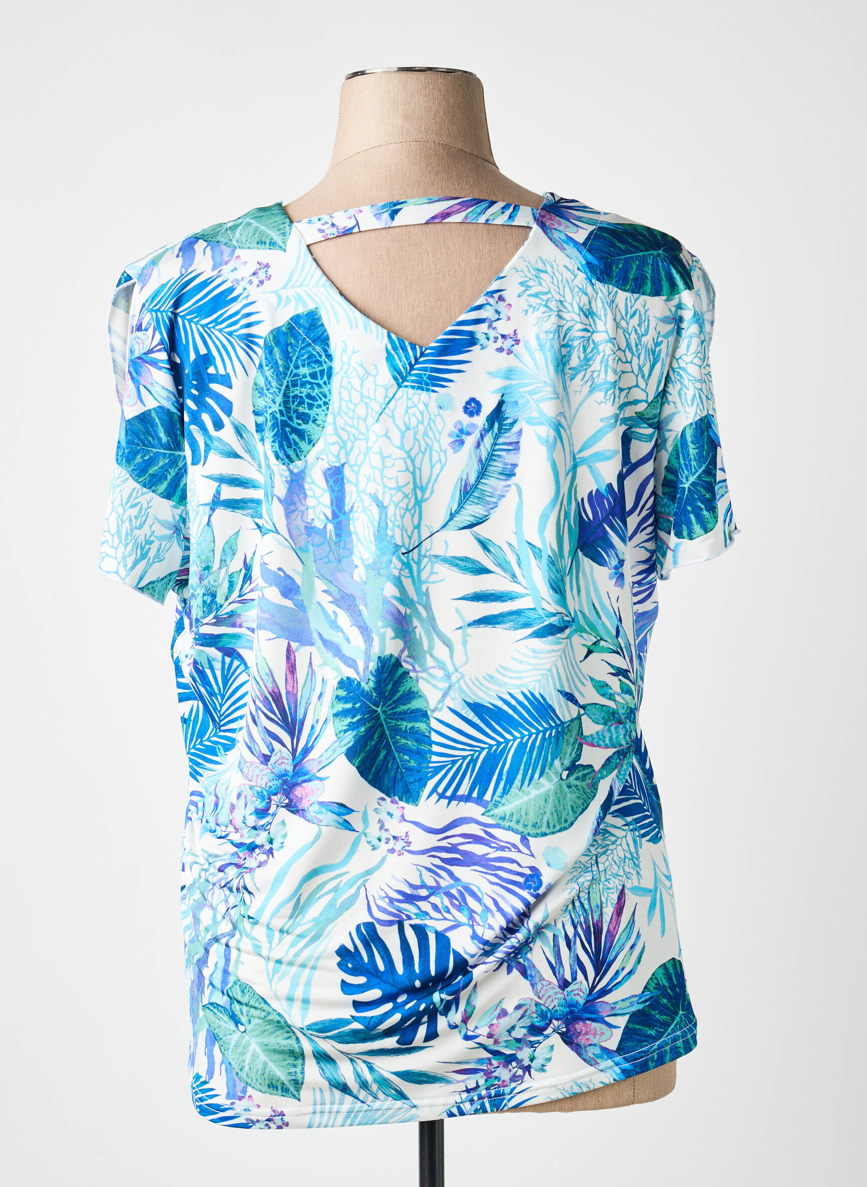 T-shirt col v manches courtes bleu DIANE LAURY femme