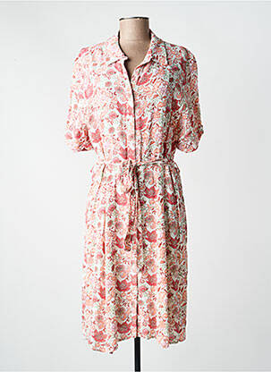 Robe mi-longue imprimé fleurs manches courtes orange C'EST BEAU LA VIE femme