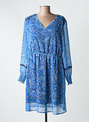 Robe courte coupe fluide manches longues bleu C'EST BEAU LA VIE femme