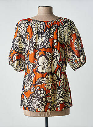 Blouse tissage popeline manches 3/4 orange C'EST BEAU LA VIE femme