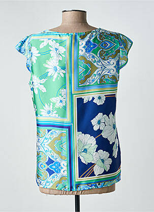 Top coupe fluide manches courtes bleu ESTEL COLLECTION femme