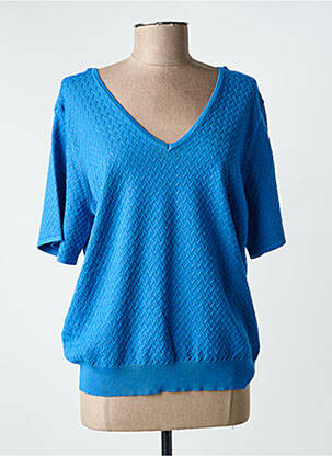 Pull col v manches courtes bleu C'EST BEAU LA VIE femme