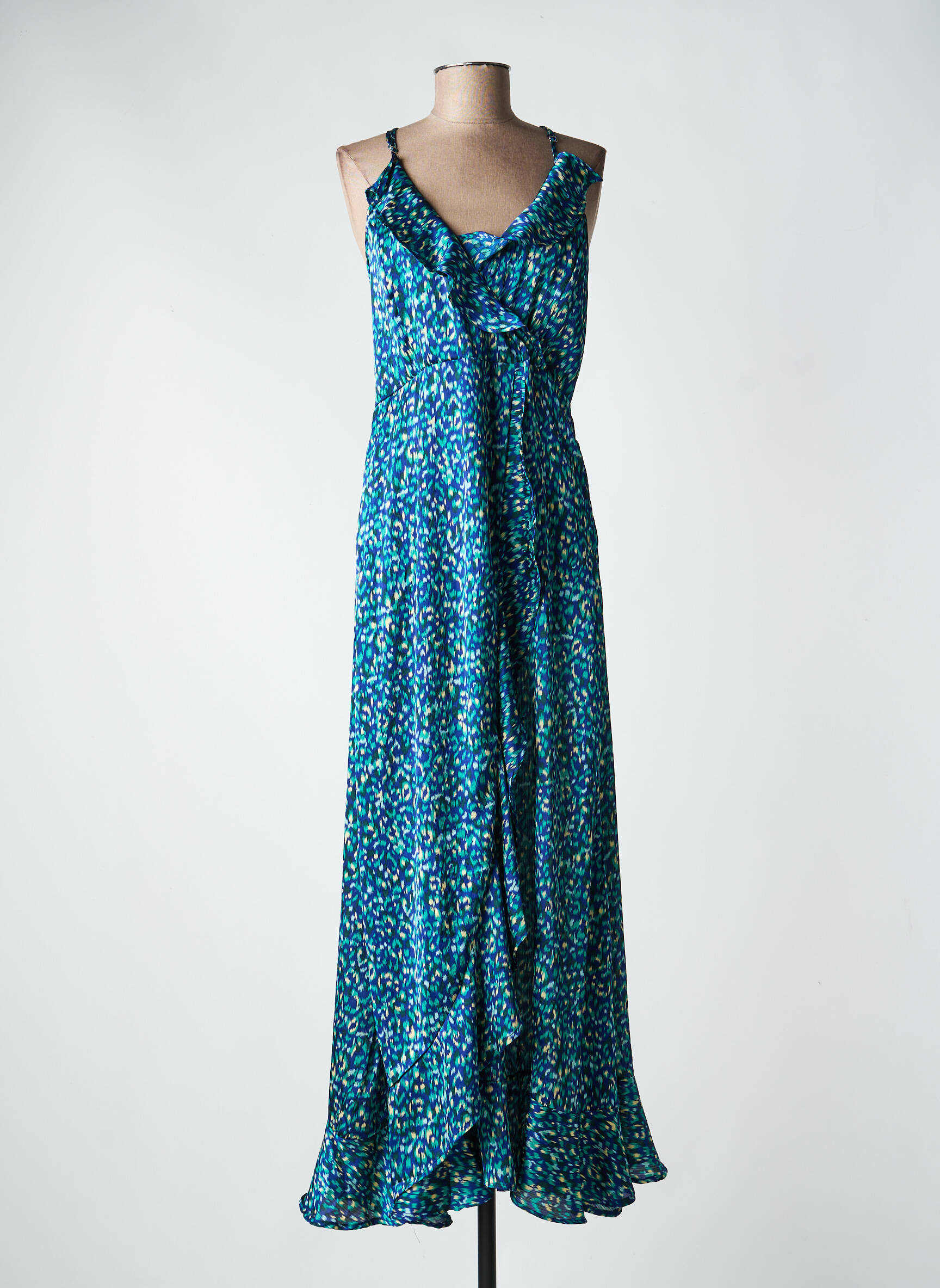 Robe longue imprimé fantaisie fines bretelles bleu MOLLY BRACKEN femme