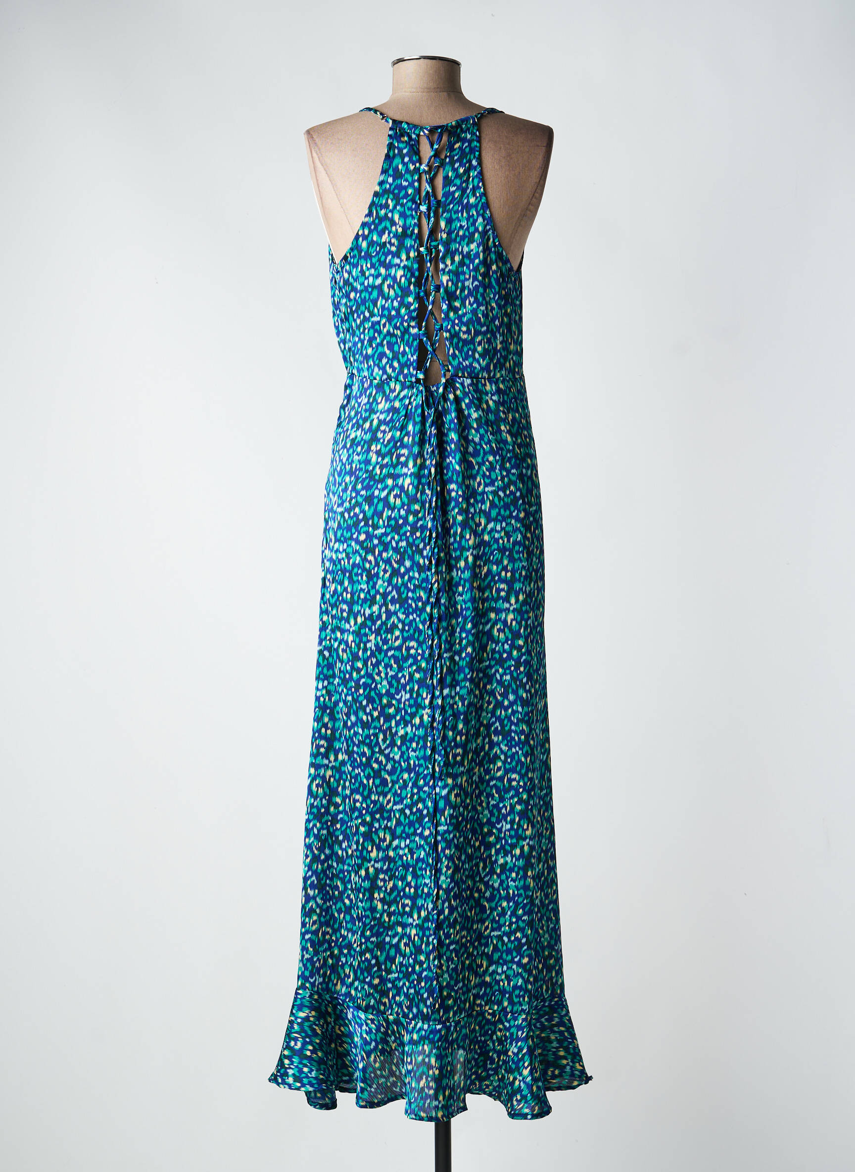 Robe longue imprimé fantaisie fines bretelles bleu MOLLY BRACKEN femme