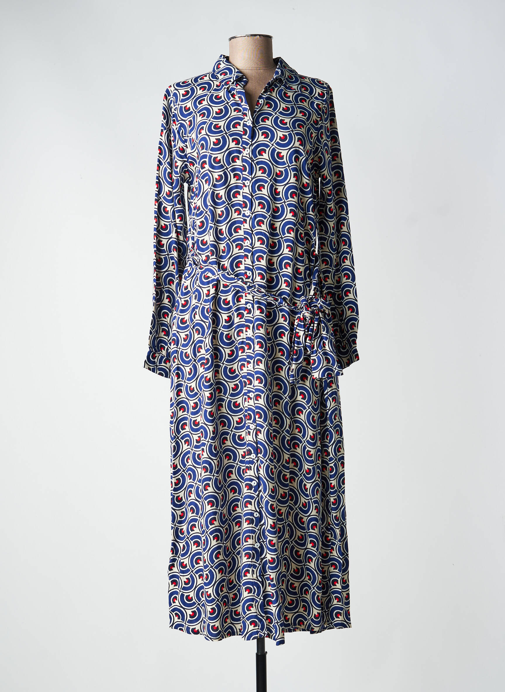 Robe longue imprimé fantaisie manches longues bleu LION OF PORCHES femme