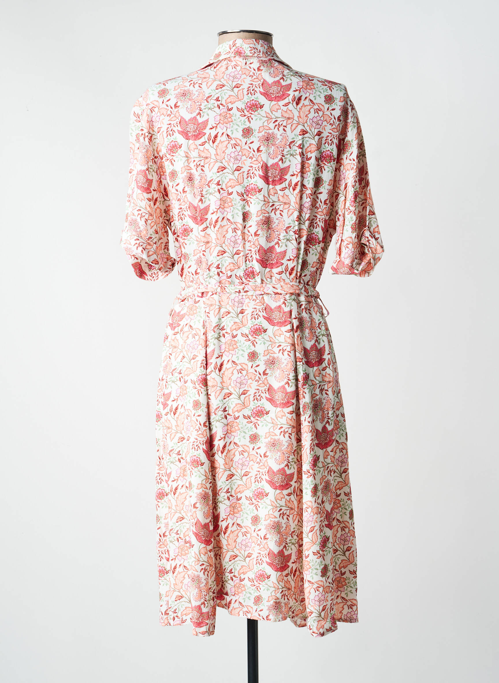 Robe mi-longue imprimé fleurs manches courtes orange C'EST BEAU LA VIE femme