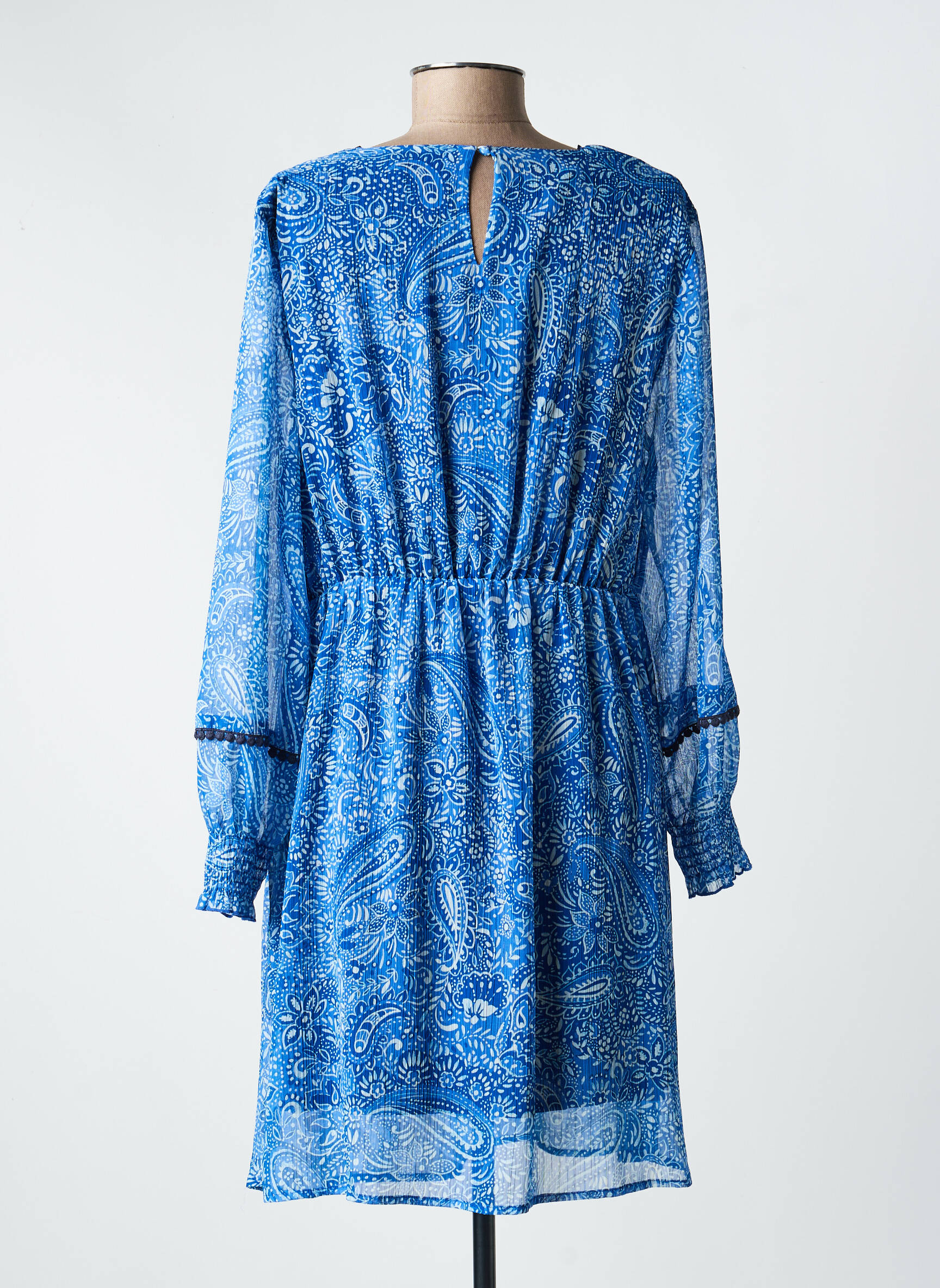 Robe courte coupe fluide manches longues bleu C'EST BEAU LA VIE femme